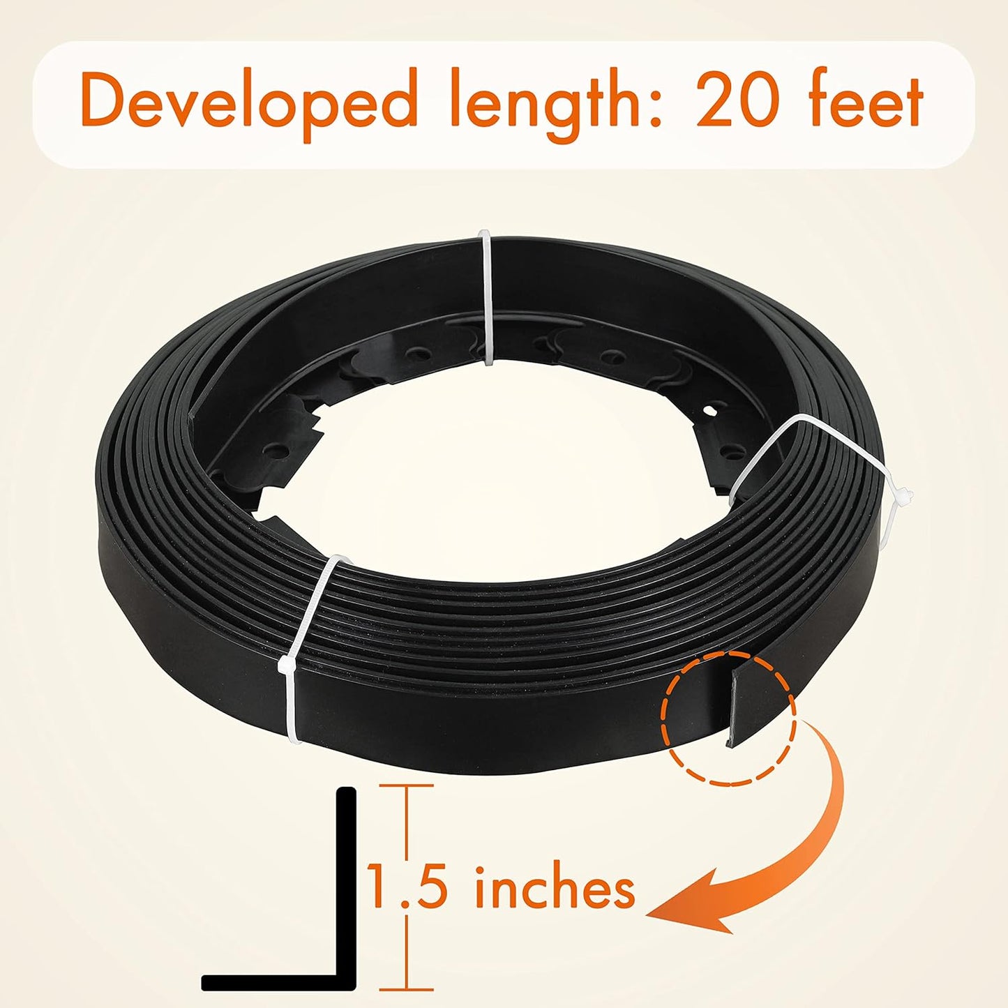 Gardzen 1.5" x 20' Landscape Edging Kit, Garden Edging Coil Comes with 24 Pcs Spikes, No Dig Lawn Border Design