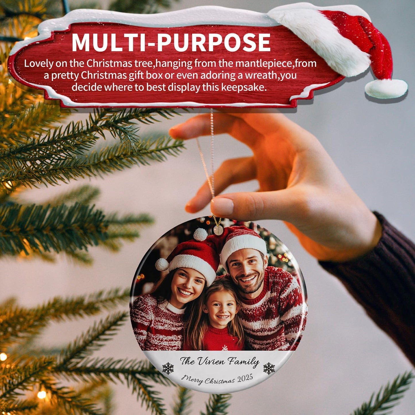 Personalized Christmas Ornaments 2025,Custom Christmas Ornament with Photo Text,Personalized Ornaments for Christmas Tree,Ornaments Keepsake Gift for Family