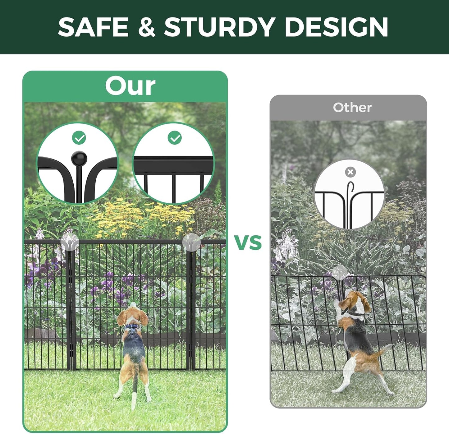 FXW Garden Fence Outdoor for The Yard – 45in(H) x 71.3ft(L) Heavy Duty Metal Animal Barrier for Dog and Rabbit, Decorative Dog Fence, 32 Panels, Black