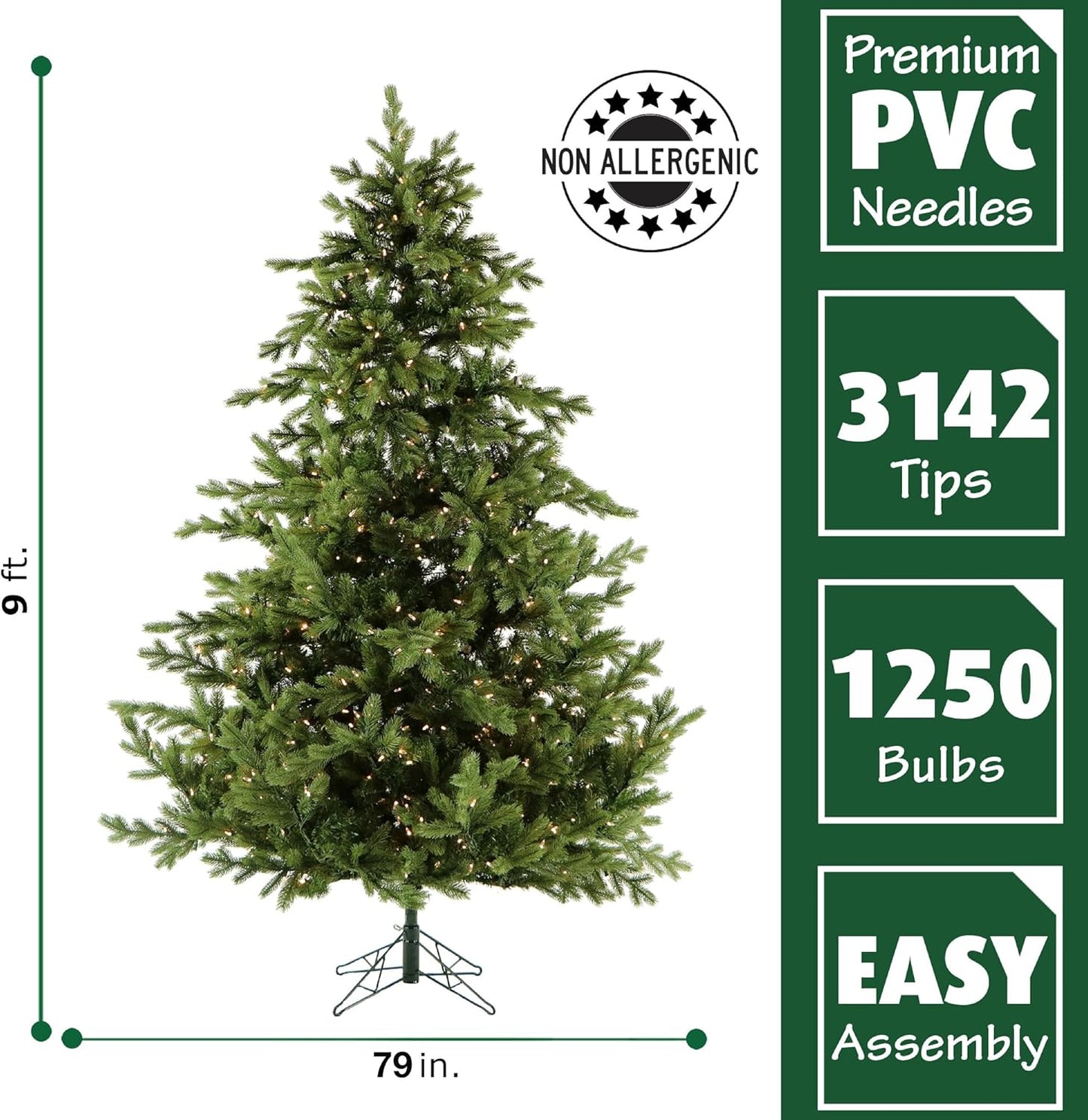 Fraser Hill Farm 9-Ft. Foxtail Pine Artificial Christmas Tree with Warm White LED Lights and Stand, Prelit Foldable Fake Tree with Realistic Foliage for Home Decoration