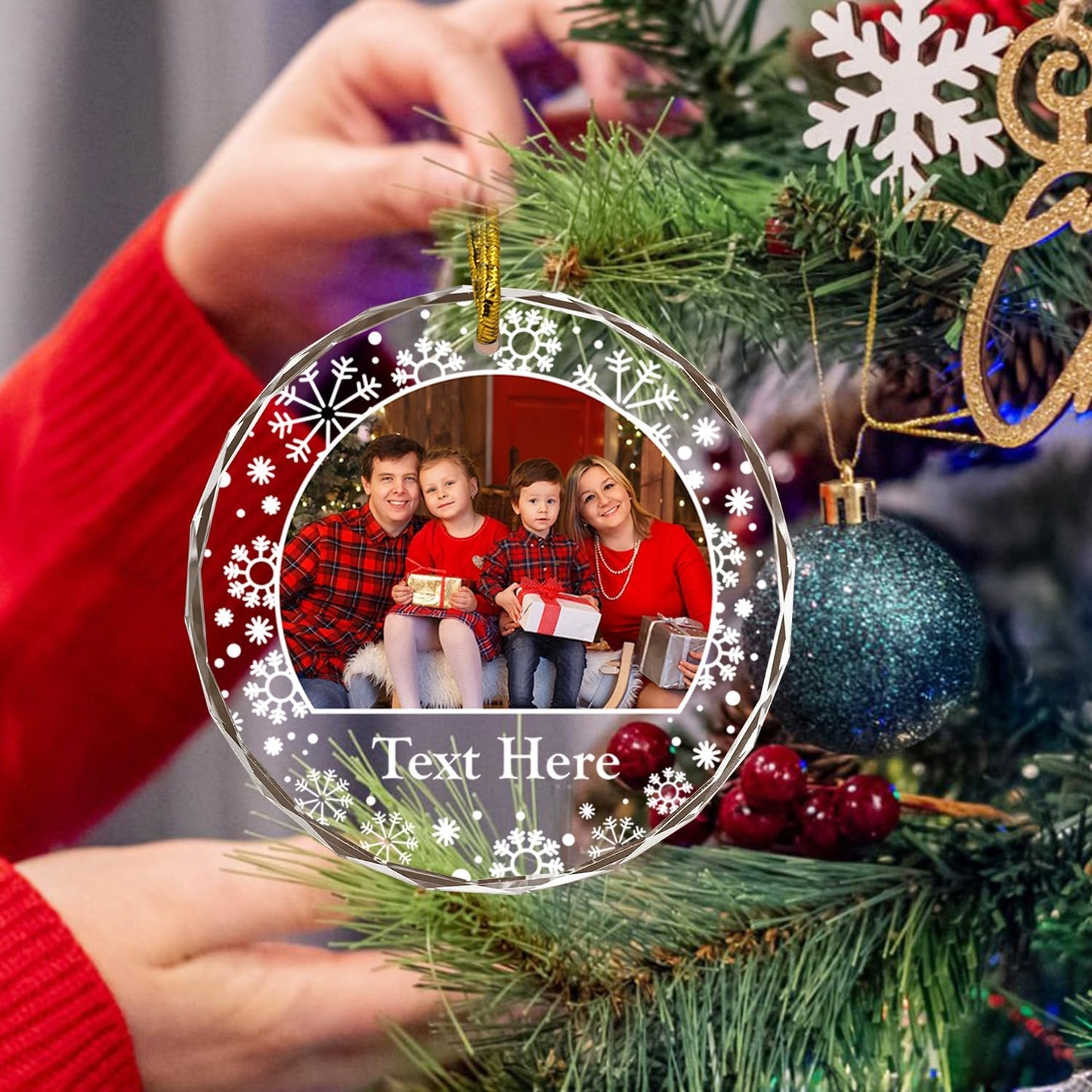 Personalized Photo Crystal Ornaments, Custom Glass with Picture for Christmas, Customized Crystal Gifts for Family Couple, Personalized Decorative Hanging Ornaments