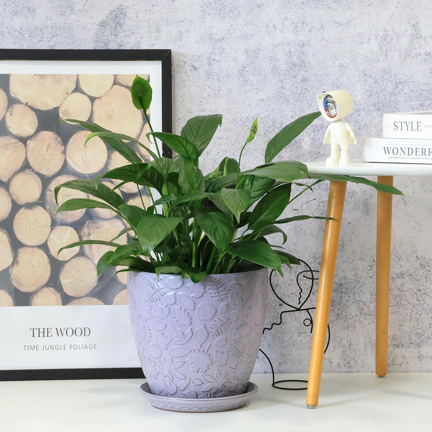 10inch Retro Ceramic Planter with Drainage Hole and Saucer for Multiple Plants, Indoor-Outdoor Garden Pots for Succulent, Orchid, and Flower (Fits Inner Pots Up to 9 Inch, Retro Purple)