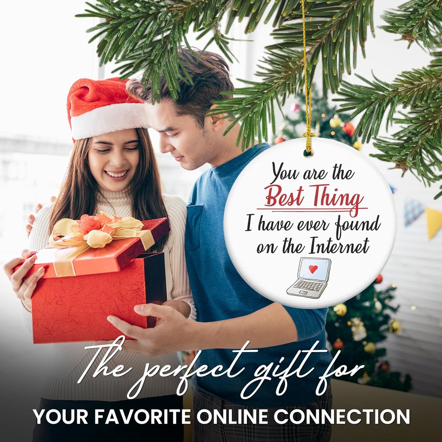 TEEZWONDER Couples Gifts for Him and Her - Ceramic Christmas Ornaments 2025 for Tree Decorations - Christmas Anniversary Birthday Gifts for Women Men, Couple Gift for Girlfriend Boyfriend