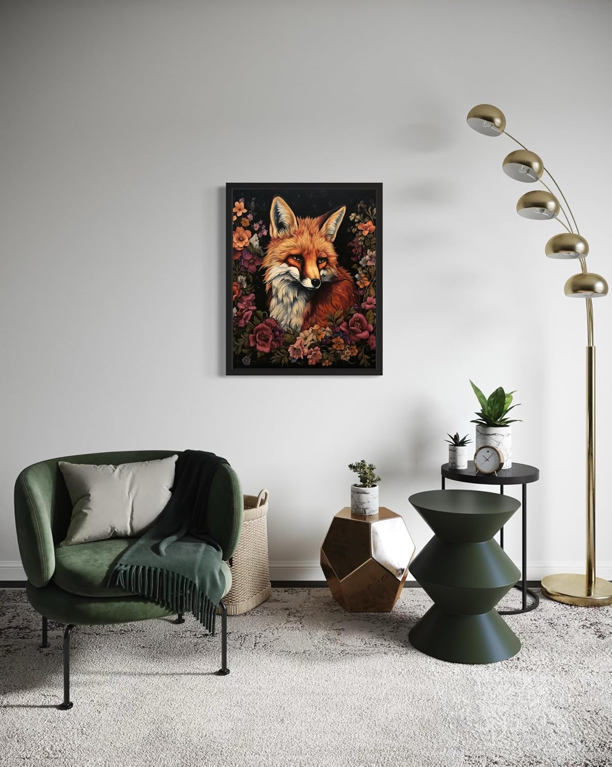 Fox and Flower Poster Art Print, Halloween Scary Vintage Wall Art Academia Spooky Painting Decoration for Horror Prints, Gothic Posters Bedroom Decor 89 (Fox and Flower, 8 x 10 inches, Unframed)