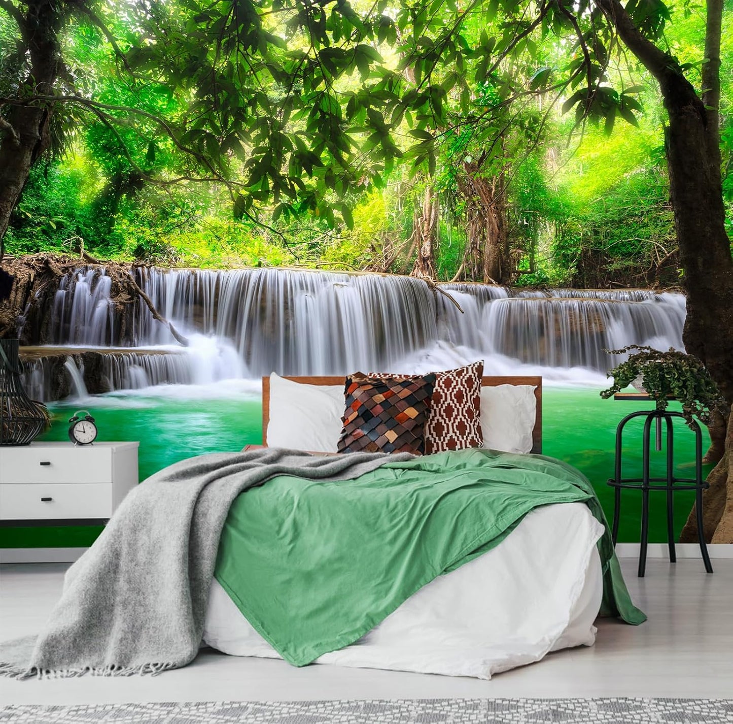 Green Landscape Wall Mural Nature Lake Waterfall Wallpaper Decor for Bedroom Living Room Bathroom (Not Peel n' Stick)
