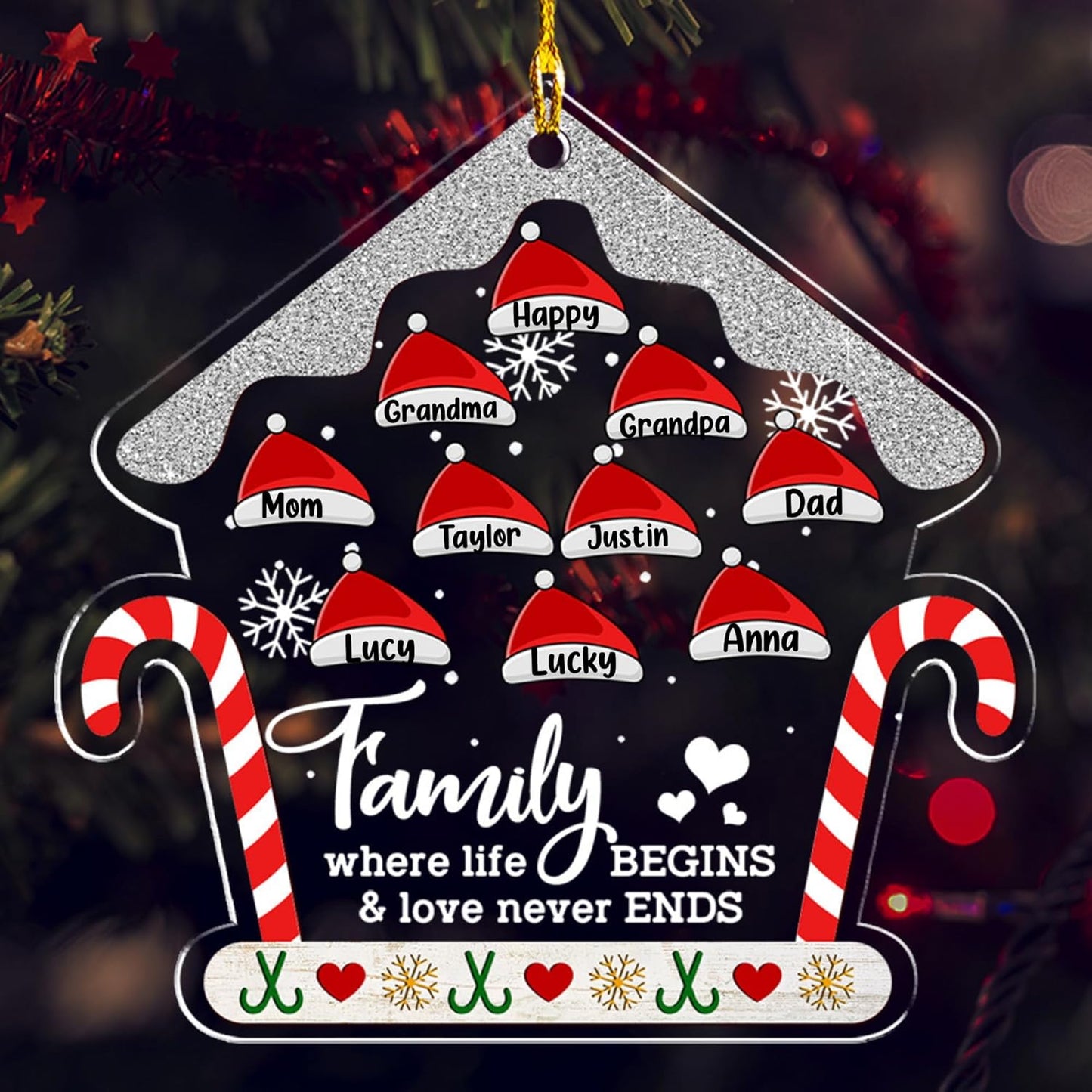 Personalized Chrismas Ornament 2025 - Love Never Ends, Custom Name Charms Family Members up to 10 People, for Family, Friends, and Loved Ones