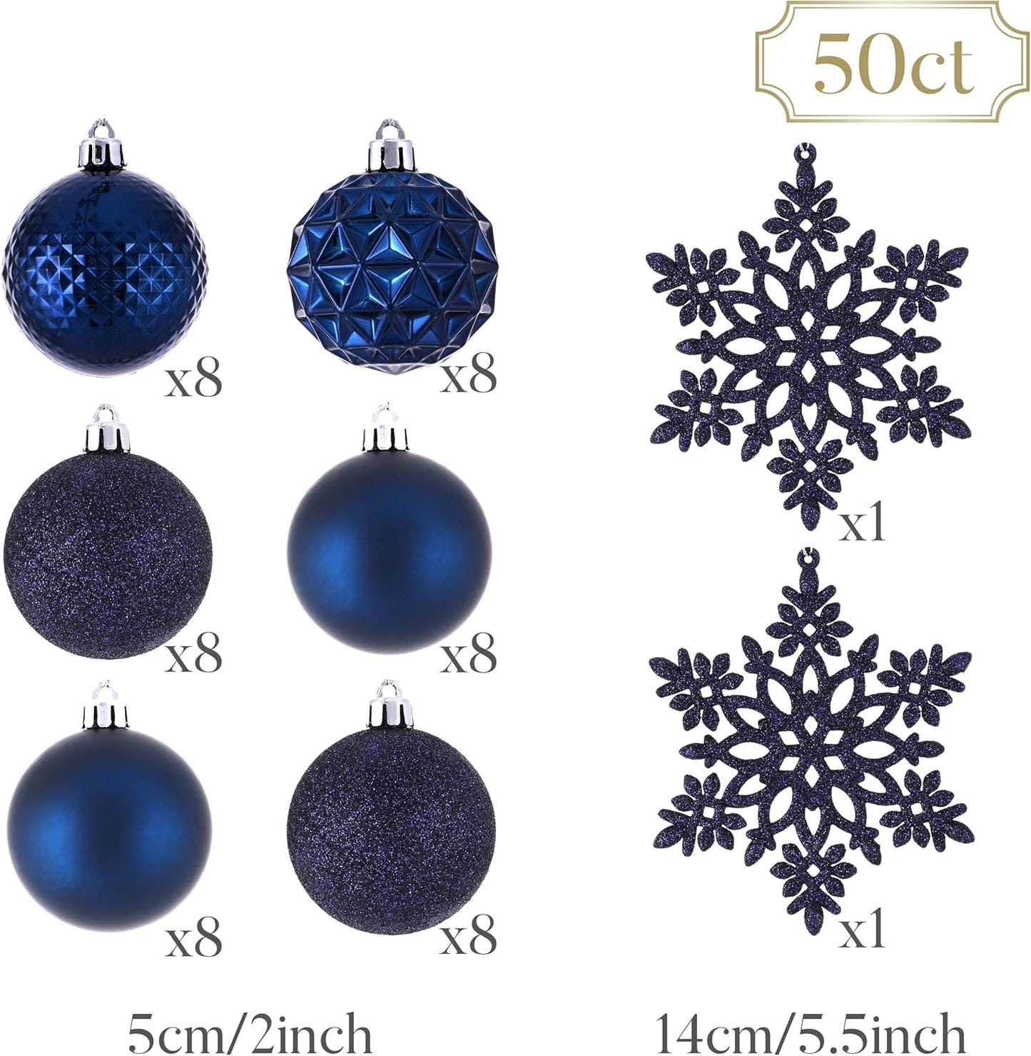 Valery Madelyn Christmas Tree Decorations Ornament Set for Fall Halloween, 50ct 2 Inches Navy Blue Shatterproof Christmas Ball Ornaments Hanging Xmas Holiday Party Decor