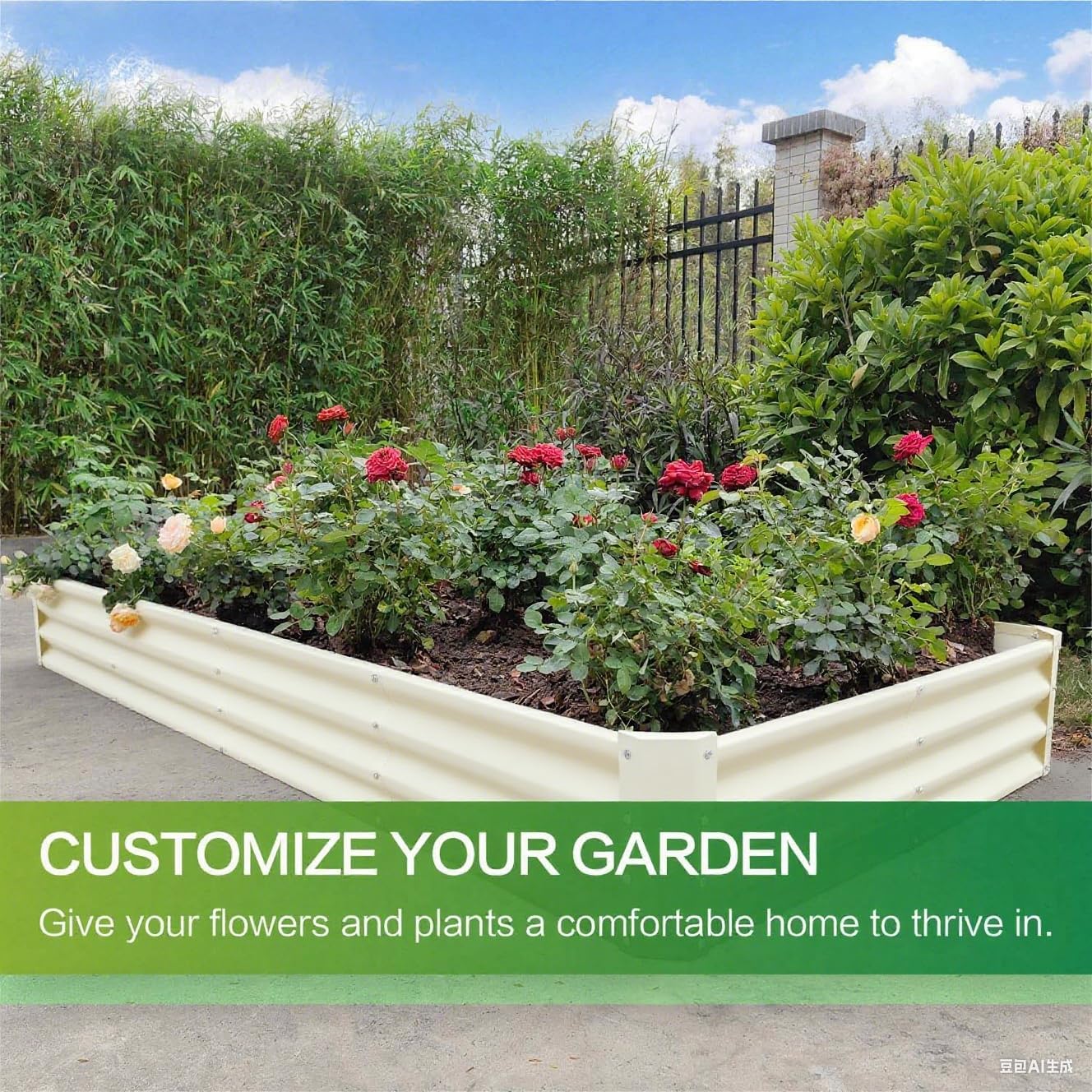 GARDMAX 8x4x1FT Galvanized Raised Garden Bed Kit, Metal Planter Boxes Outdoor with Easy Assembly, Large Garden Bed for Vegetables, Fruits, Flower, Herbs Rectangle Milk White