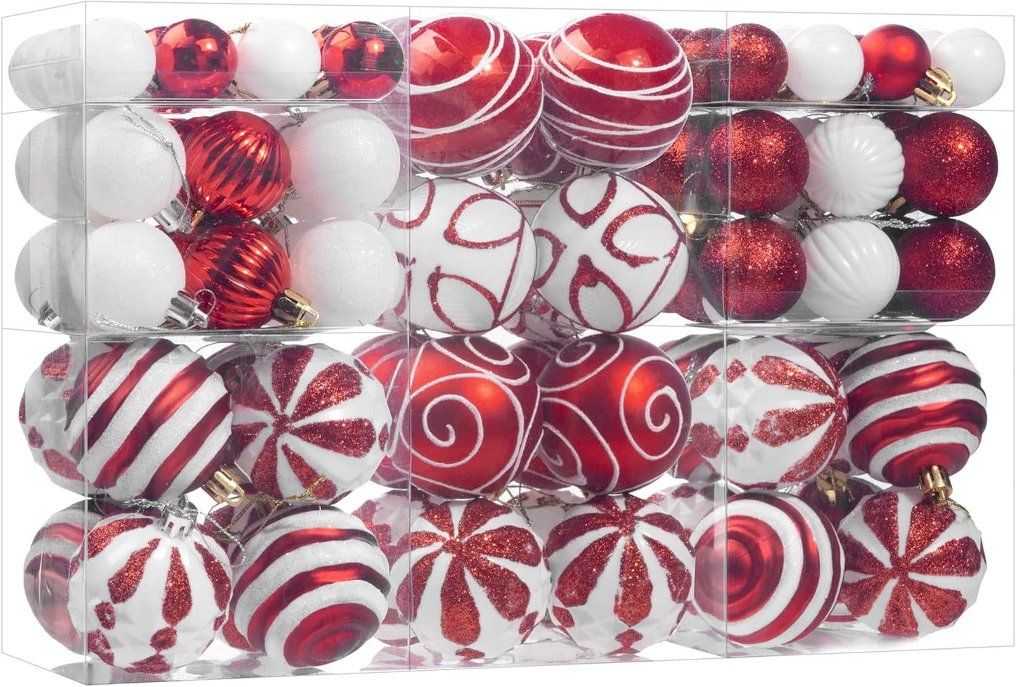 100Pcs Christmas Balls Ornaments Set, Shatterproof Christmas Decorations with Hand-held Gift Package for Xmas Tree/Holiday/Wedding/Holiday/Party Decor (Red & White)