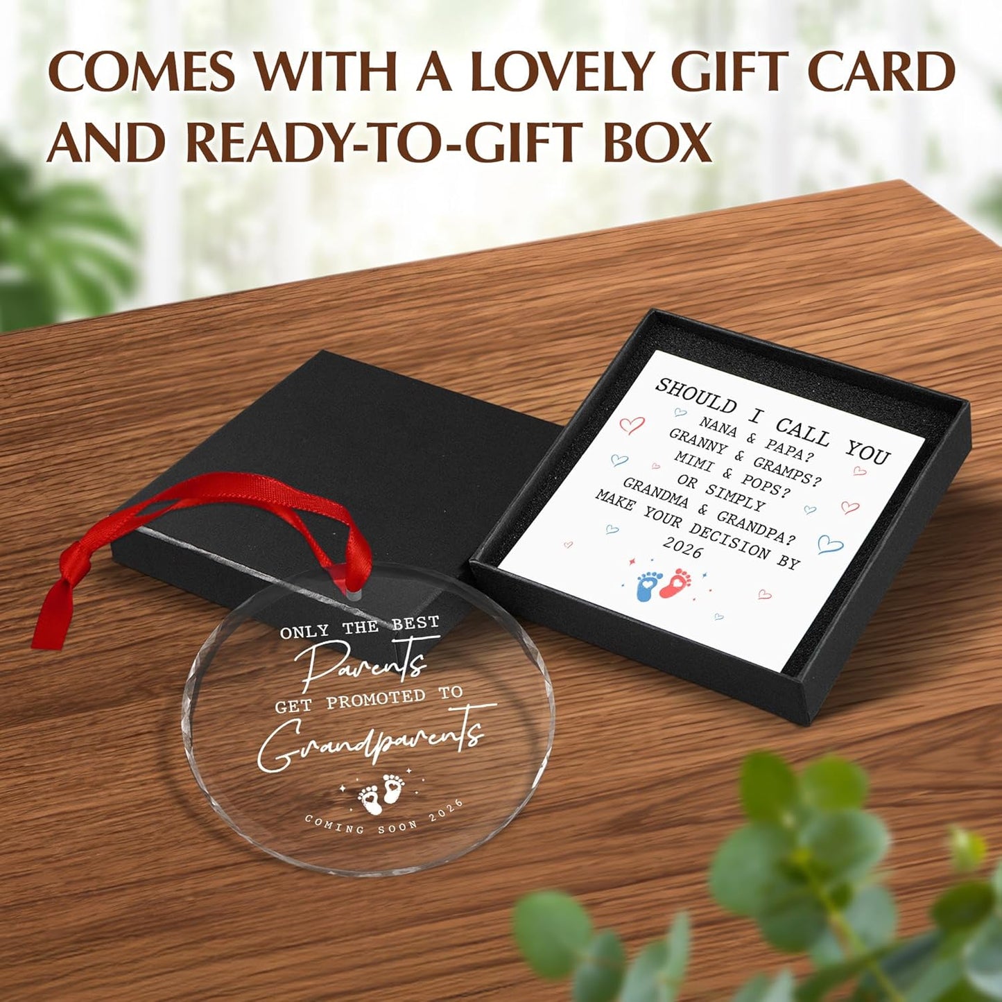 OASSIE Pregnancy Announcement for Grandparents - Glass Ornaments for Tree with Card - Promoted to Grandparents Baby Announcement Gifts for Grandma Grandpa, Grandma Gifts for Women, Grandpa Gift Ideas