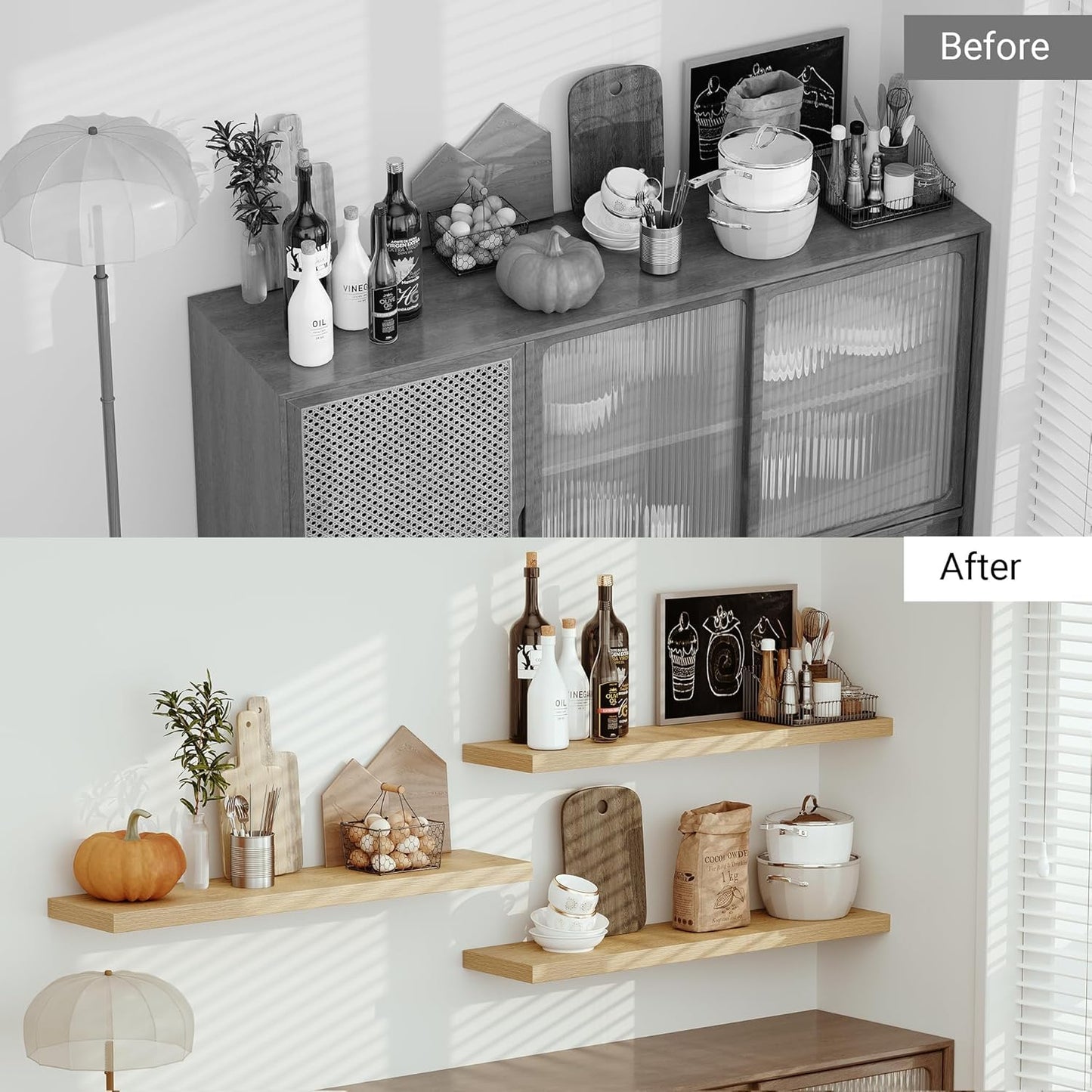 Single Floating Shelves Oak 48 Inches, 48 x 10 inch Deep x 1.8 in Thick, Long Wall Shelves Heavy Duty 80 lbs for Bedroom, Living Room, Kitchen, Office, Modern Shelf Book Home Decor