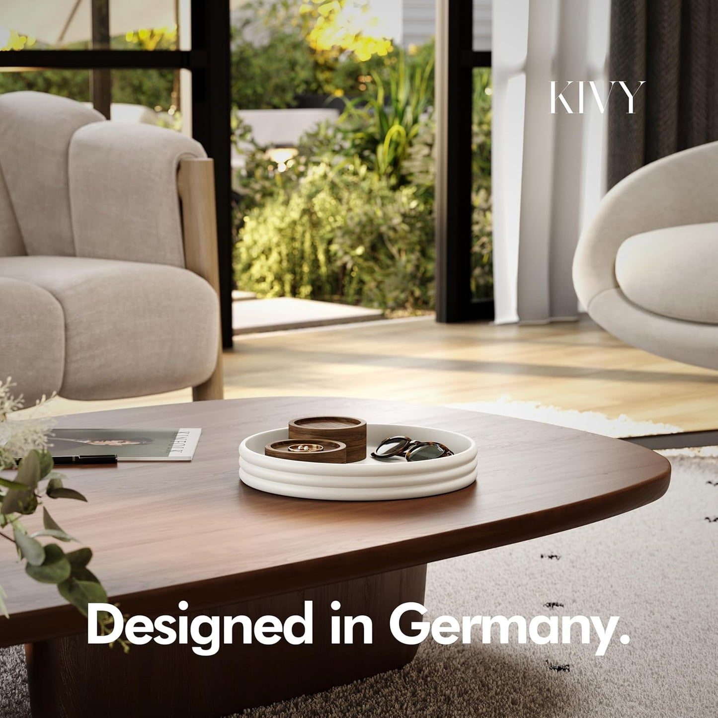 KIVY Round Decorative Concrete Tray 11x1,5 Inch - Modern Circle Coffee Table Tray - Home Decor Flat Bowl for Livingroom & Bedroom - Bandejas Decorativas - Circle Coffee Table Centerpiece (Cream)