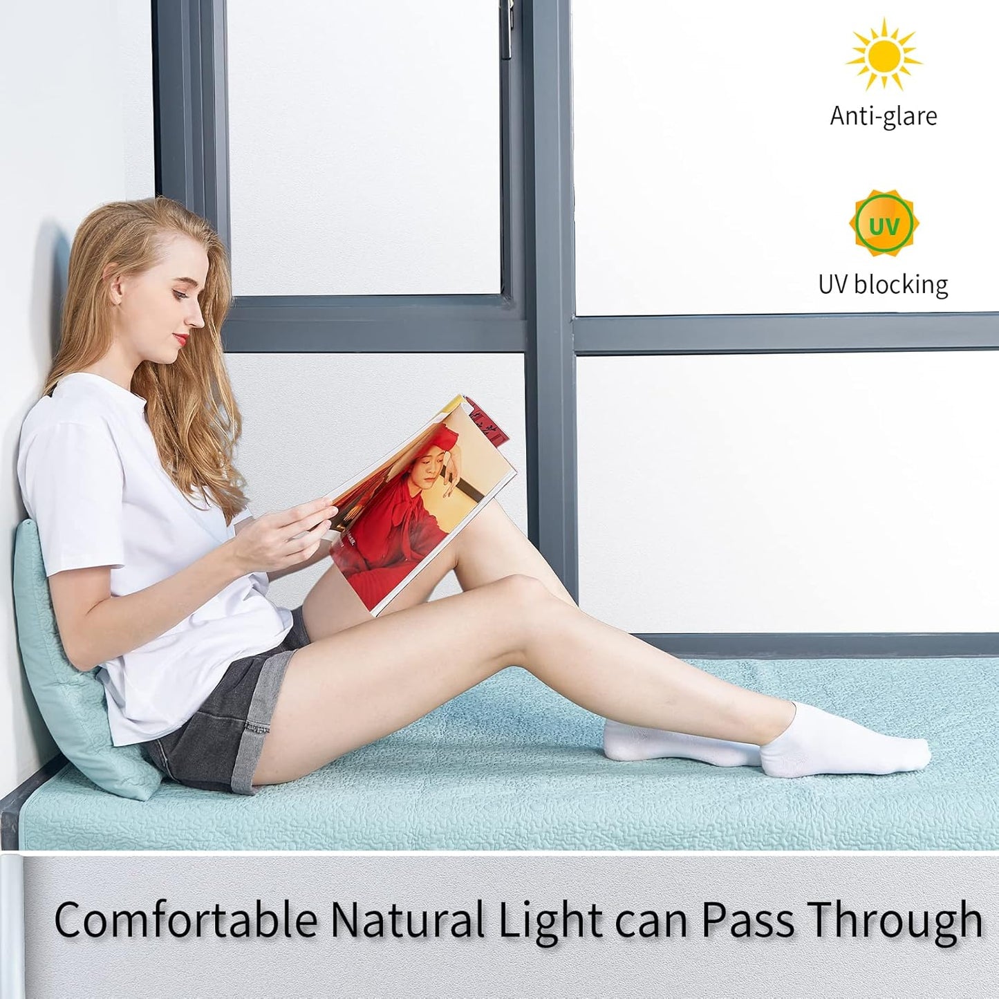 Frosted Glass Window Film with Tools,Reusable Window Privacy Film,Static Clings Window Film Kit for Home Bathroom and Office. (White, 29.6Inch×78.7Inch)