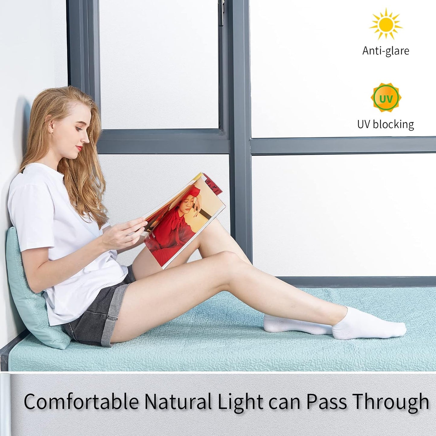 Frosted Glass Window Film with Tools,Reusable Window Privacy Film,Static Clings Window Film Kit for Home Bathroom and Office. (Pure, 29.6Inch×78.7Inch)