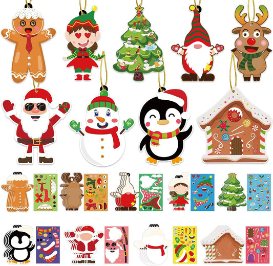 VABAMNA 36 Pack Christmas Ornament Crafts for Kids - Make Your Own Ornament Kit with Christmas Craft Stickers, Ornament Making Kit for Kids Holiday Xmas Classroom Party Favors
