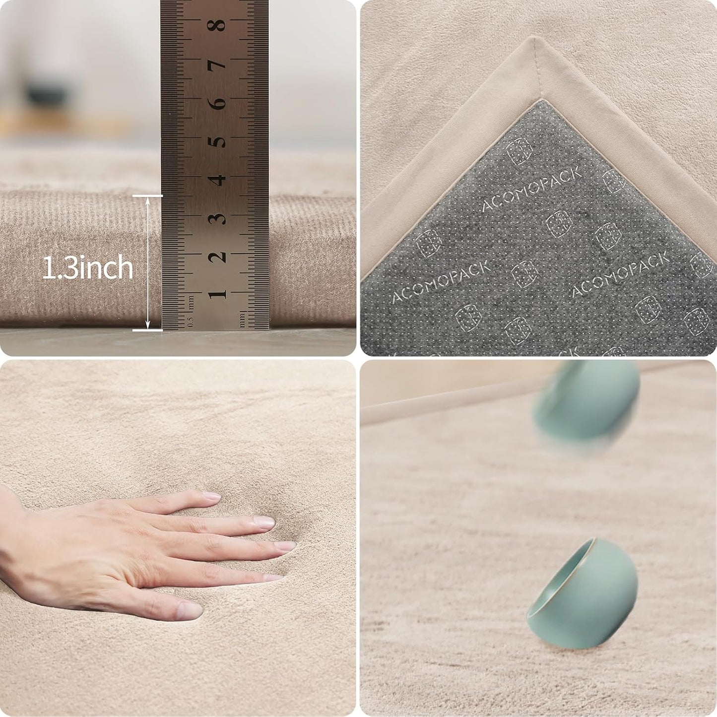 ACOMOPACK Baby Play Mat for Floor 1.3" Thick Memory Foam Play Mat 39"×59" Tummy Time Crawling with Non-Slip Bottom for Living Room,Nursery,Soft Velvet Playpen Mats for Kids,Infants（Beige）