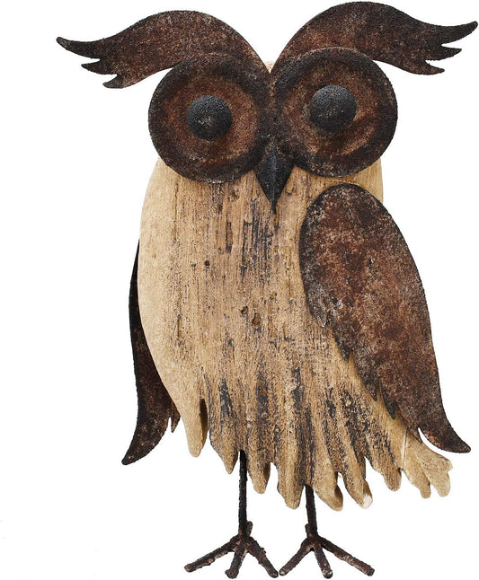 E-view Rustic Owl Figurines Decor Animal Statue for Home-Wooden Stand Owl Sculptures Decorations for Living Room Bedroom-Shelf Decoration Decorative Tabletop Collection(Owl B)