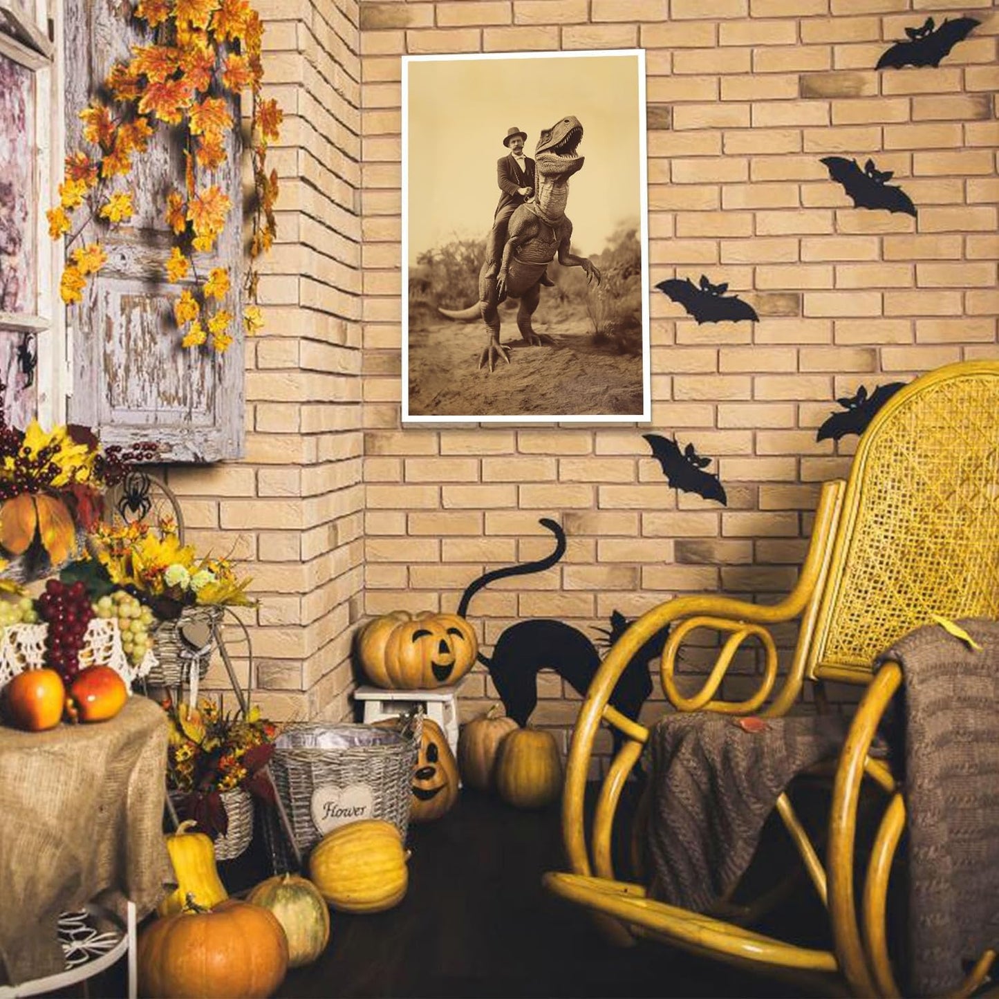 Generic Goth Decor Antiqued Wicca Art Poster Dark Academy Dinosaur And Cowboy Canvas Wall Art Horror Posters Spooky Indoor Art Family Bedroom Office Space Decor 16X24inch Unframed