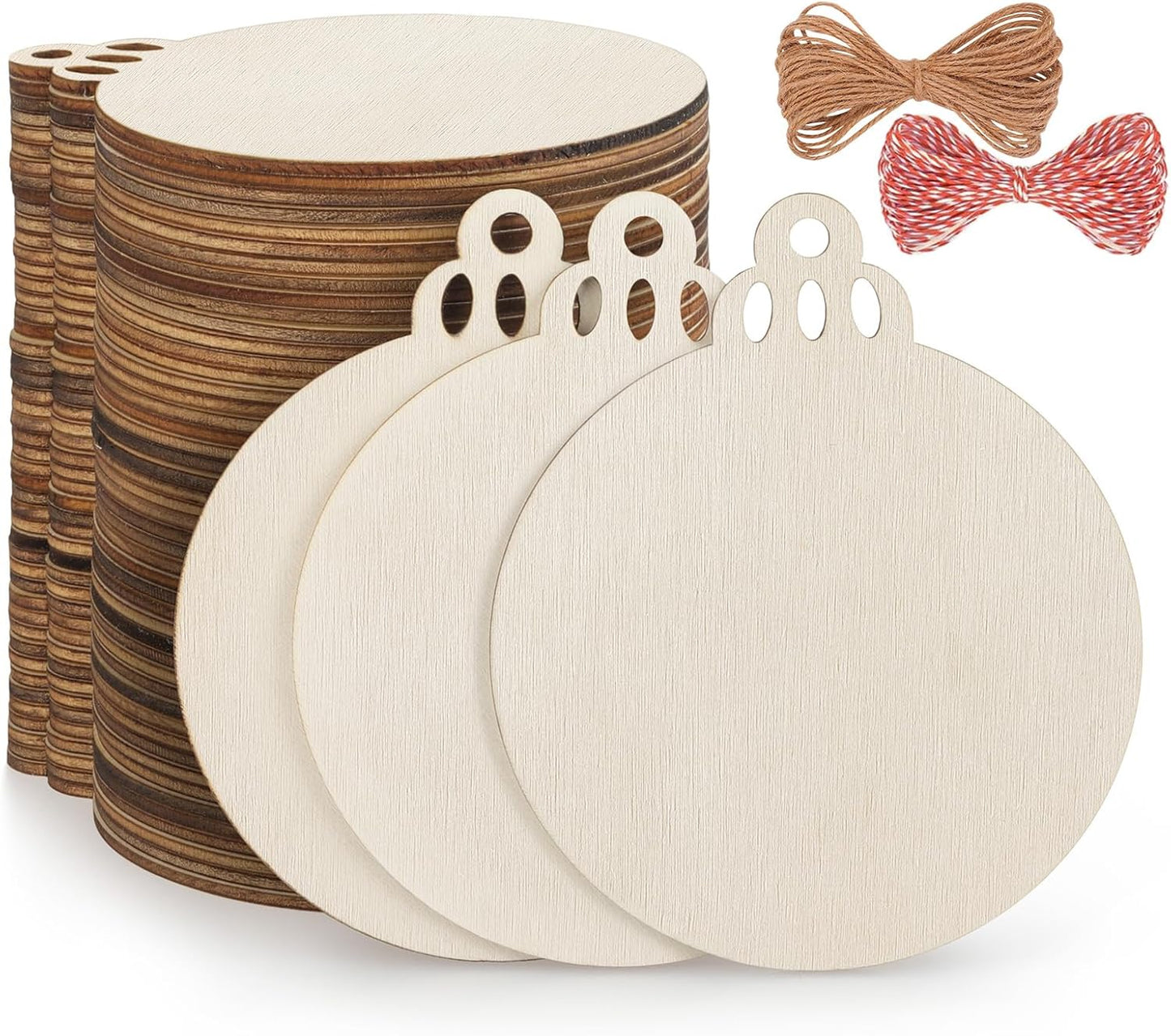 Fuyit 50PCS 4-Inch Wooden Christmas Ornaments, Unfinished Pre-Drilled Wood Slices Circles for DIY Crafts, Party Decorations & Holiday Ornaments