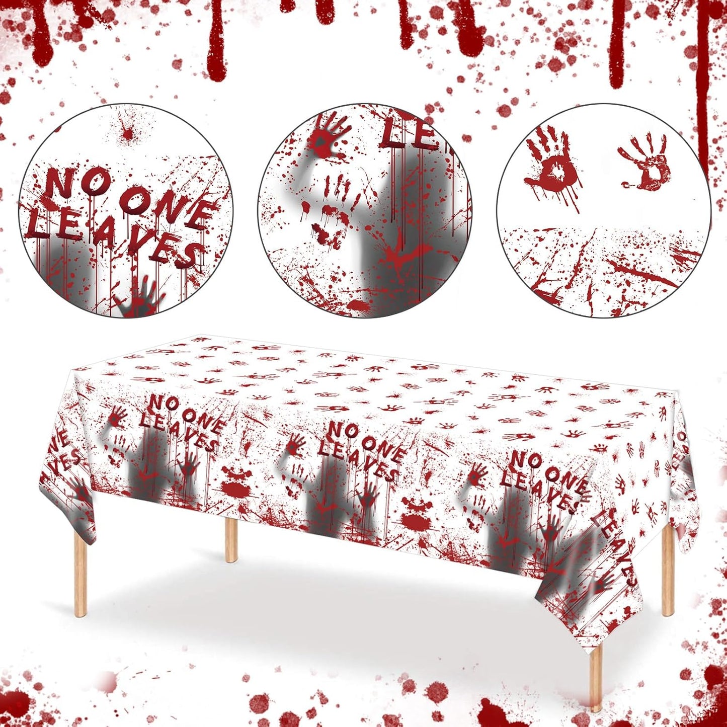 Halloween Tablecloth, 3-Pack 54"x 108" Rectangle Halloween Table Covers, Bloody Handprint Tablecloth for Tables Decoration, Plastic Haunted Tablecovers for Party Supplies Disposable Spooky Table Cloth