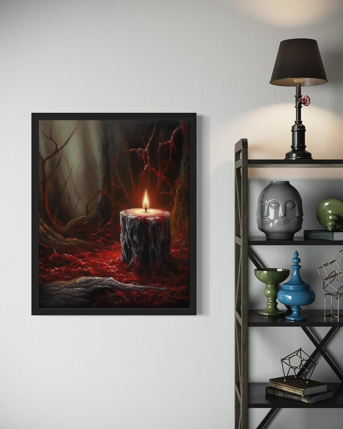 Gothic Candle Poster Art Print, Halloween Scary Vintage Wall Art Academia Spooky Painting Decoration for Horror Prints, Posters Bedroom Decor 89 (Gothic Candle, 11 x 14 inches, Black Frame)