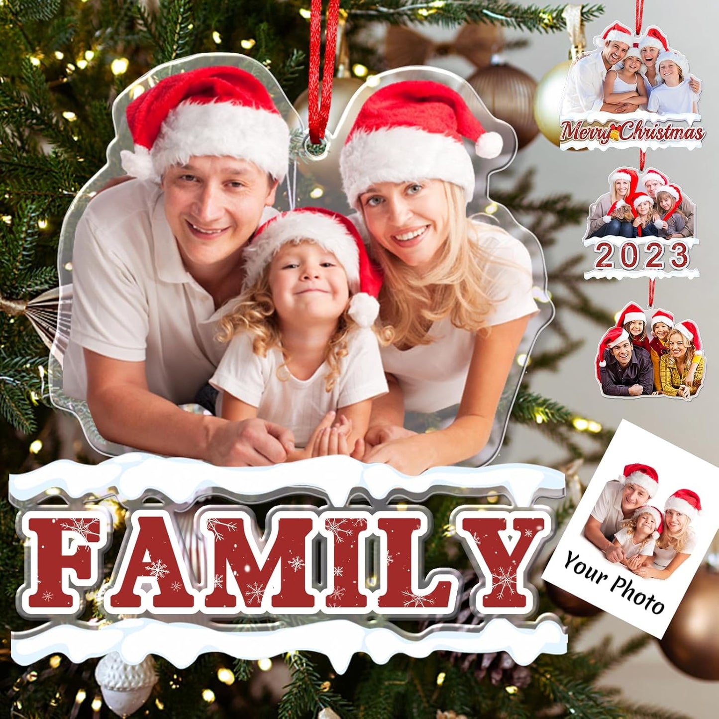 Personalized Photo Ornament Acrylic Custom Christmas Ornaments with Picture Customized Family Christmas Ornament 2023 for Tree Hanging Decoration Gift for Men Women Style 3