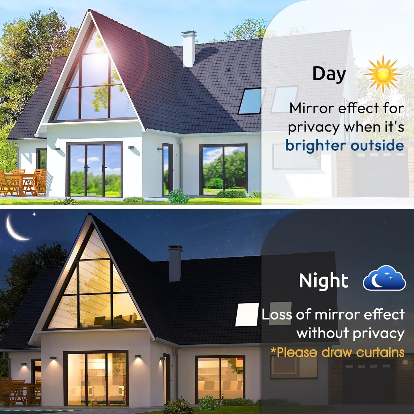 rabbitgoo Window Privacy Film One Way Window Tint for Home, Removable Reflective Heat Sun Blocking Anti UV Glass Door Covering, Mirror Tinting Film House Office, 17.5 in X 9.8 Feet, Black Silver