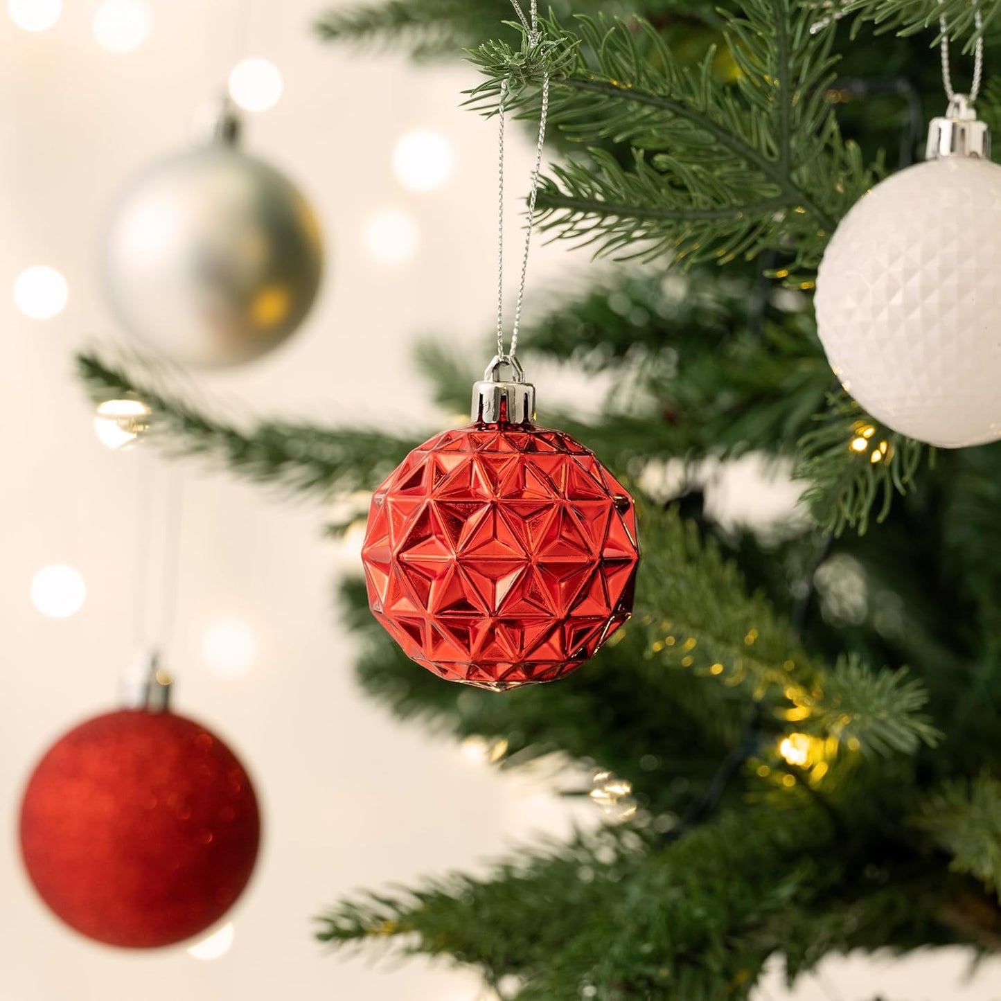 Valery Madelyn Christmas Tree Decorations Ornament Set for Fall Halloween, 50ct 2.36 Inches Red and White Shatterproof Christmas Ball Ornaments Hanging Xmas Holiday Party Decor