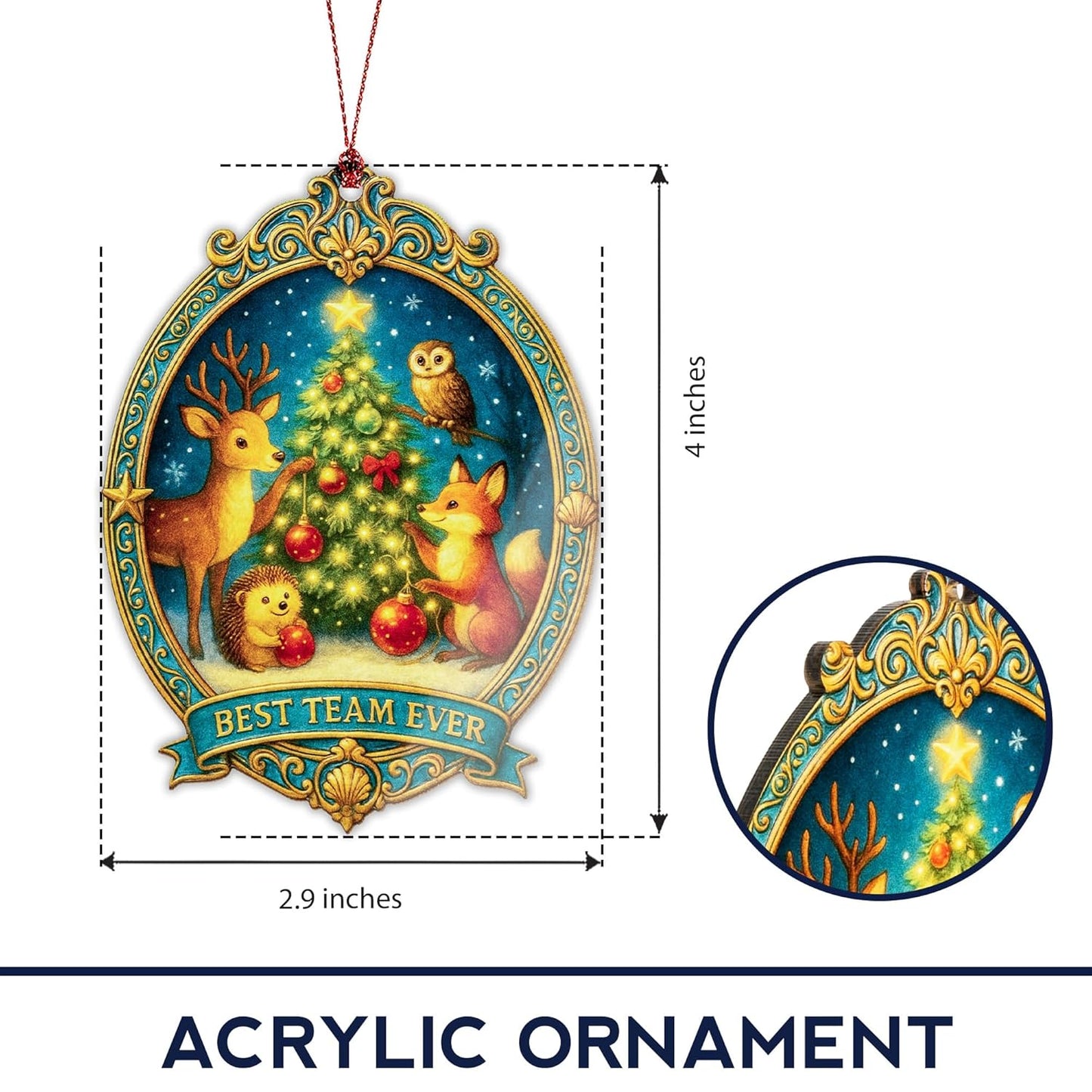 Best Team Ever Ornament – Coworker Gifts | Team Ornament + Employee Appreciation Gift – Office Christmas Ornament 2025 – Suncatcher Effect Stained Glass Window Hanging – Car Hanging Decoration