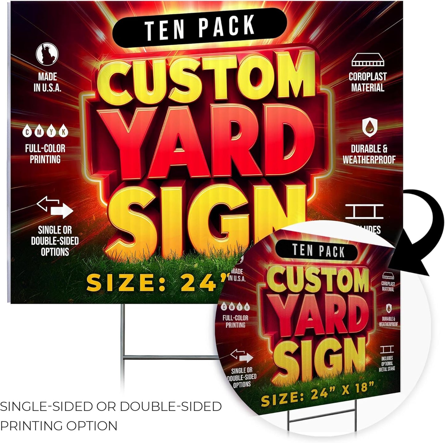 10 Pack 24"x18" Custom Yard Signs with Stakes, Personalized Yard Signs for Outdoors, Customized Full Color Print Corrugated Signs for Business