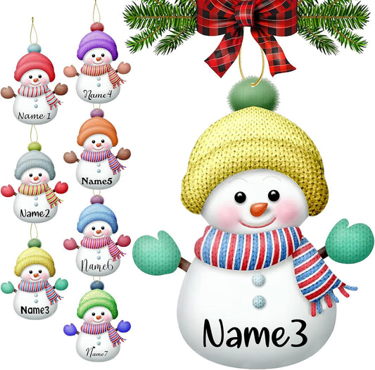 Personalized Christmas Ornaments with Names Snowman Custom Family Ornament Customized Xmas Tree Hanging Wood Decoration Gift 3.15"（8cm） Yellow