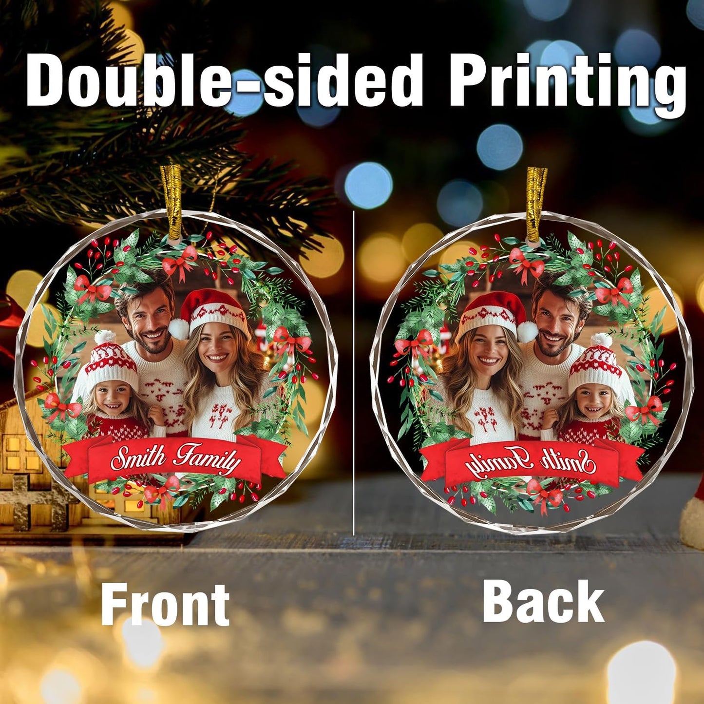 Christmas Tree Hanging Decor, Personalized Crystal Photo Ornaments, Custom Ornaments for Family/Child, Decorative Hanging Pendant, Design Your Own Picture, Gifts for Christmas, for Mom/Dad