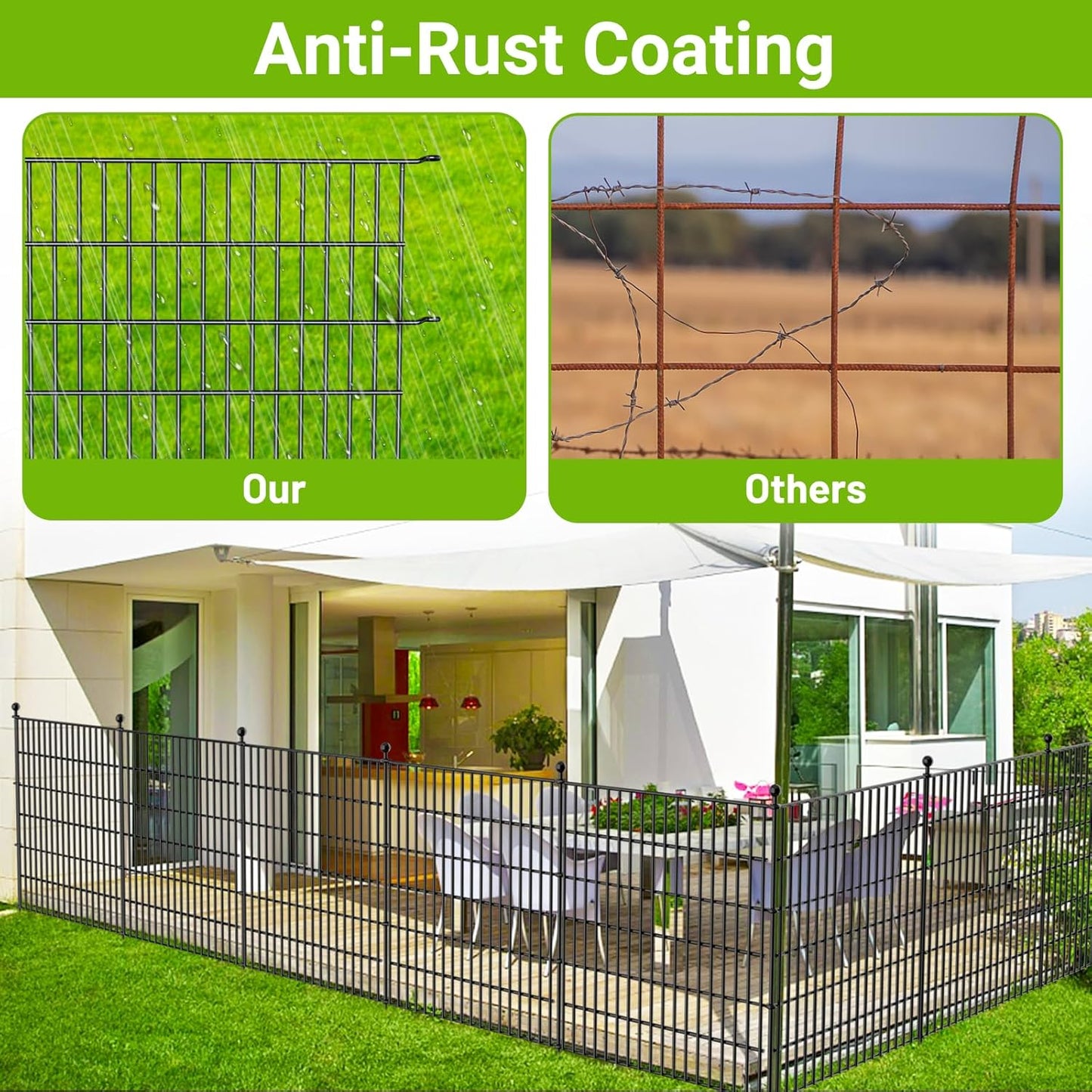 10 Panels No Dig Decorative Outdoor Garden Fence with Gate for Yard, 24 in(H) X 20 ft(L) Animal Barrier Fencing Rustproof Metal Wire Panel Border for Dog, Rabbits, and Patio Temporary Ground Stakes