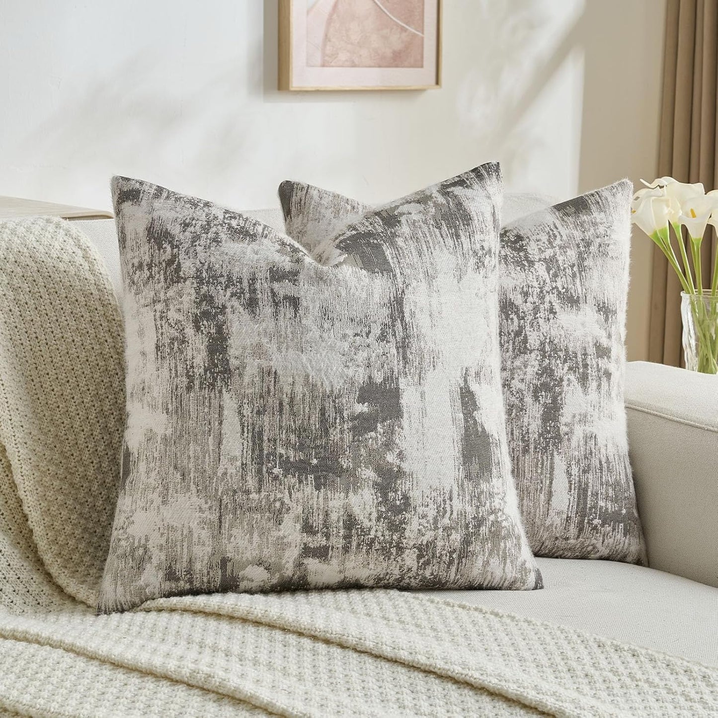 FUTEI Black White Decorative Throw Pillow Covers 24x24 Inch Set of 2,Soft Faux Cashmere Jacquard - Textured & Cozy Euro Pillow Shams,Modern Home Decor for Couch Bed Living Room