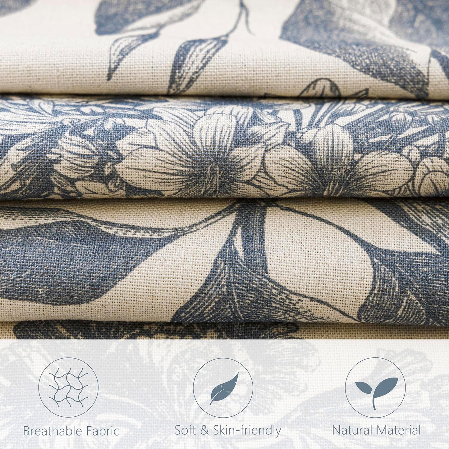 Foindtower Set of 2 Linen Floral Vintage Throw Pillow Covers Neutral Accent Print Decorative Cushion Covers Farmhouse Boho Home Decor for Sofa Chair Couch Bedroom Living Room Outdoor,24×24 Inch,Blue