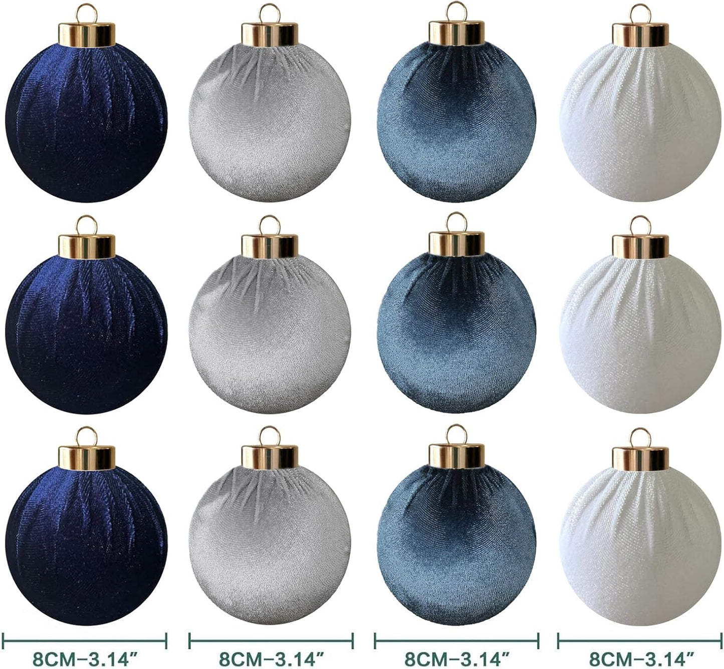 12Pcs Velvet Christmas Ornaments Balls,Blue Christmas Tree Decoration Shatterproof Ball with Hanging for Party Decor Multicolor Dusty Blue 80mm/3.15in