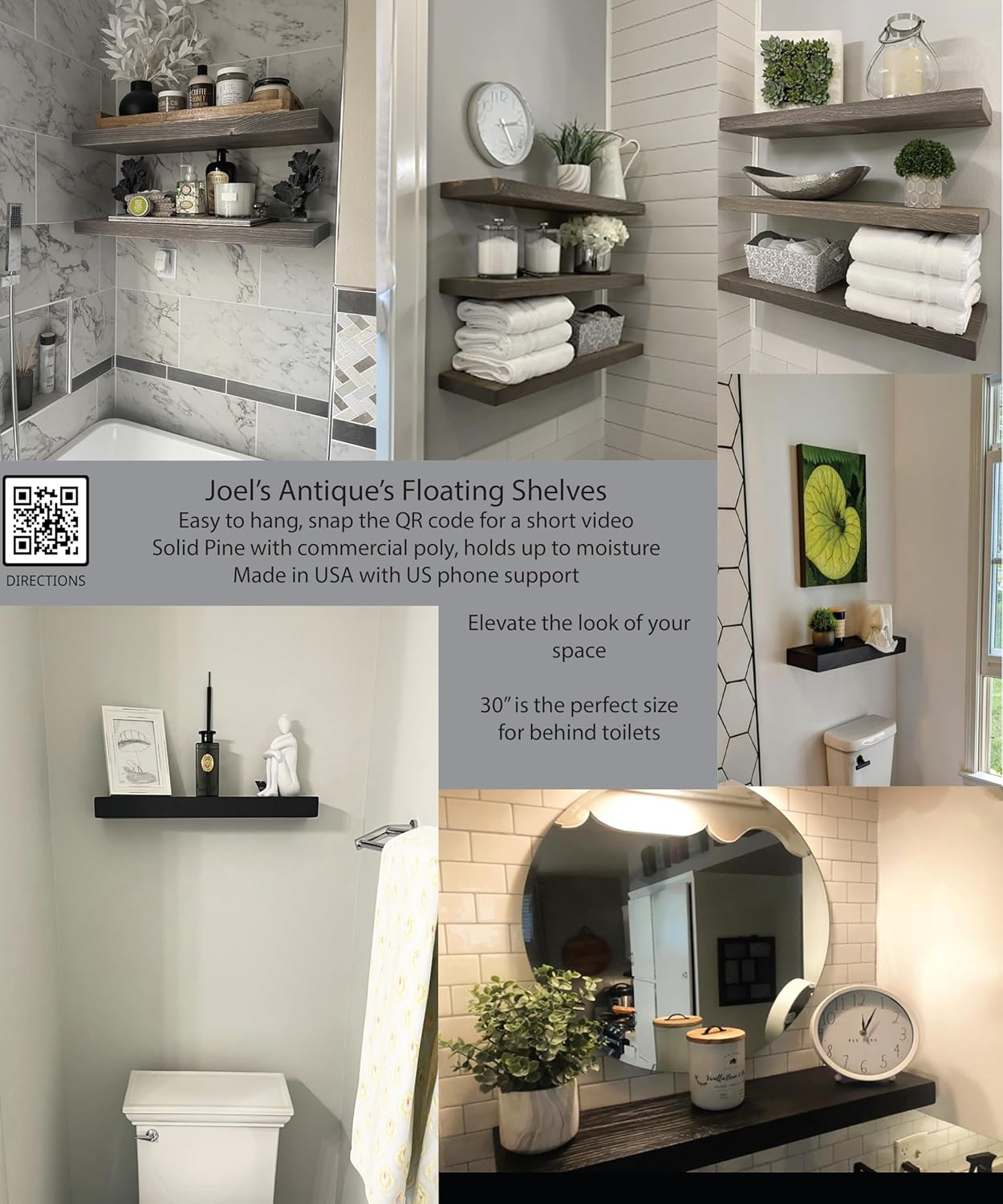 Joel's Antiques - 30 Inch Wooden Floating Shelves for Wall - 30x12x2 in - Made of Natural Wood - Long Heavy Duty Rustic Wall Shelves for Bedroom - Perfect for Living Room, Kitchen - Medium Brown