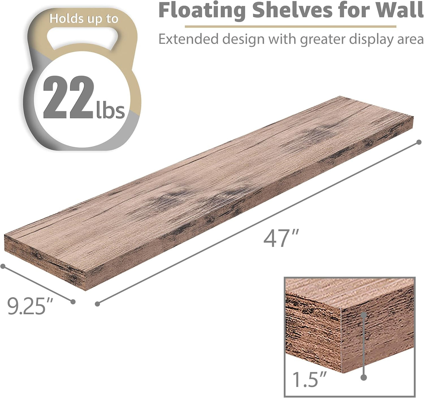 Sorbus Floating Shelves for Wall - 48 Inch Long Bathroom Shelves, Wall Decor for Bedroom, Kitchen, Living Room & Book Storage - Mounted Floating Shelf with Invisible Brackets Mahogany, 2 Pack