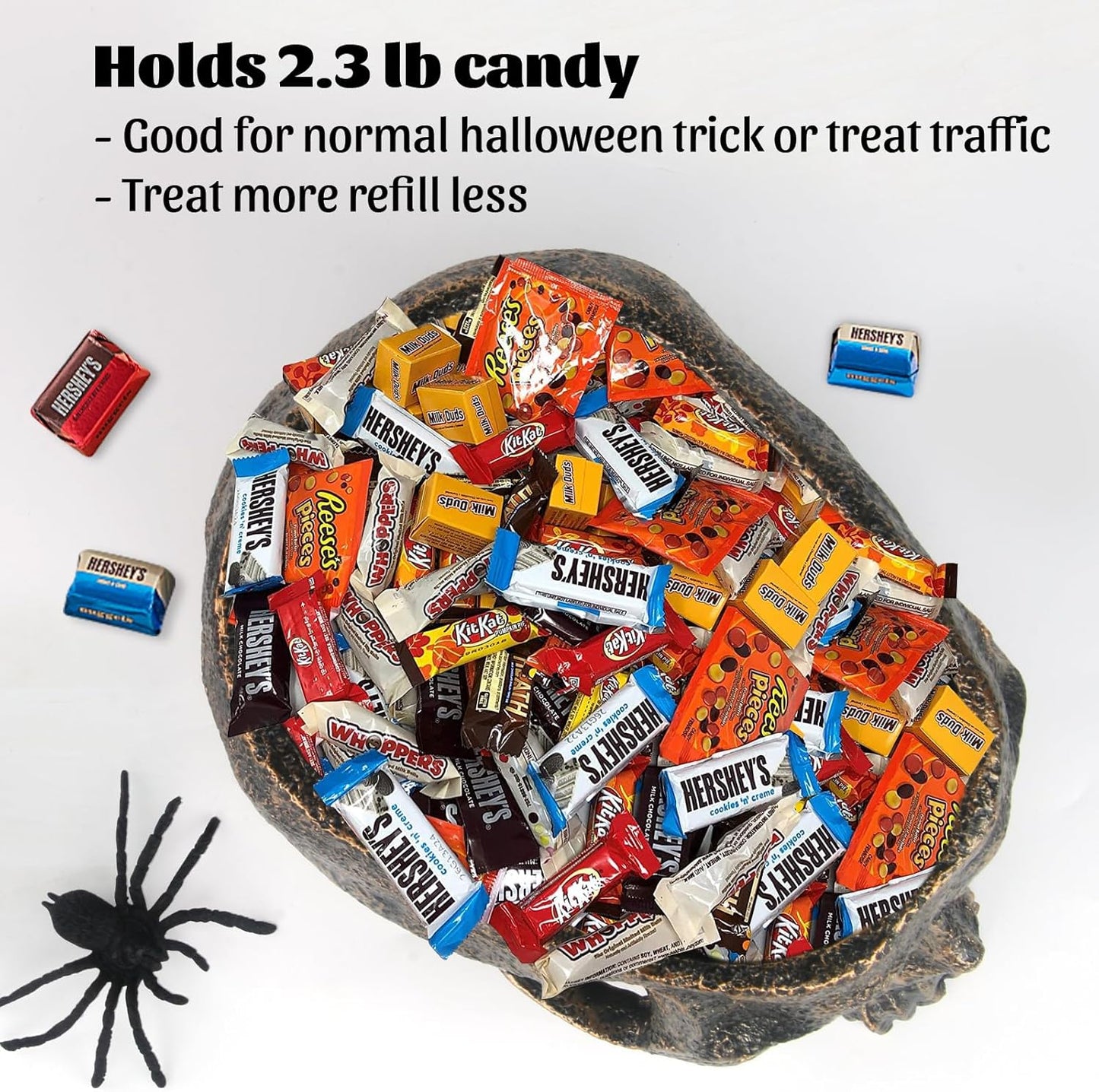 GameXcel Halloween Skull Candy Dish - Large Skull Candy Bowl for Trick or Treat - Skeleton Head Treat Container Planter or Desktop Halloween Decor - Bronze Resin