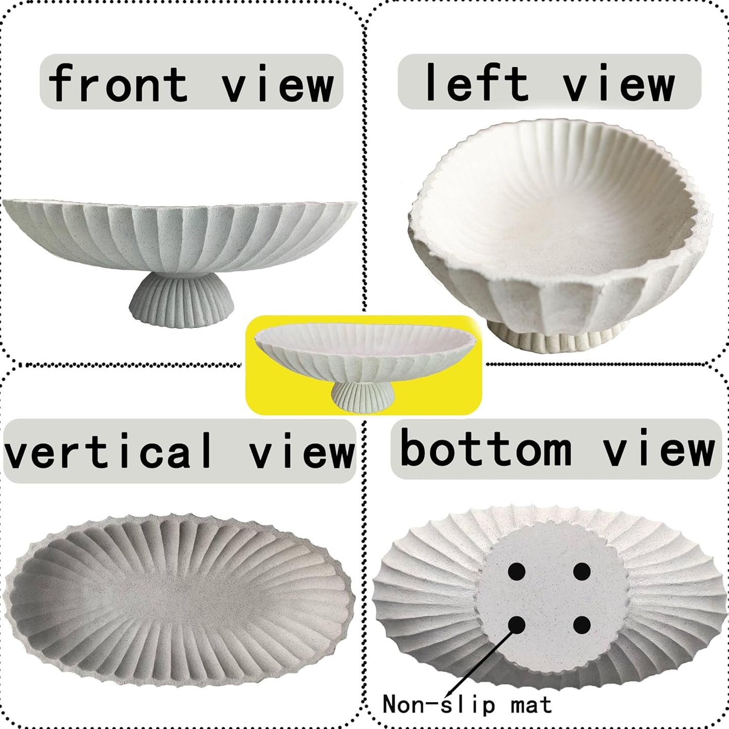 14.5" Large Decorative Long Bowl decor - Fluted Scalloped Decorative Bowls for Home Decor - Ruffle Decor,Stylish Key Bowl for Entry Table,Decorative Fruit Bowls for Kitchen Counter,Light Gray