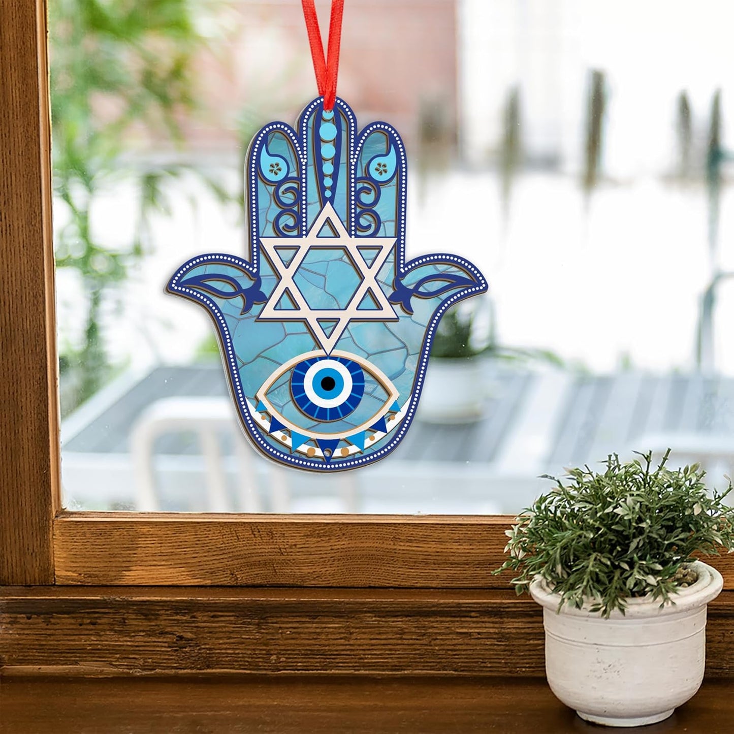 FLAGWIX Hanukkah Gifts for Women, Men - Christmas Ornament 2025, Hamsa Hand, Fatima Home Decor, Housewarming Gift Ideas, Spiritual Gifts - Christmas Decorations, Single Suncatcher Ornament