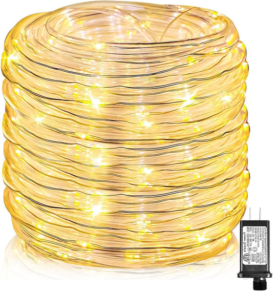 100FT 300 LED Rope Lights Outdoor, Connectable and Flexible Tube Lights with 8 Modes, Waterproof Rope Lighting Indoor for Deck, Garden, Fence, Backyard, Pool, Patio, Tree Decorations - Warm White
