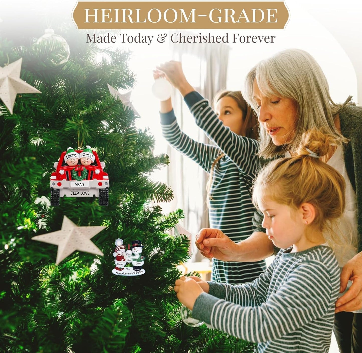 Personalized Family of 7 Ornament 2025 | Free 24h Customization | Christmas Ornaments for Tree | Custom Gift Wrapped Green Glitter Keepsake for Seven Persons