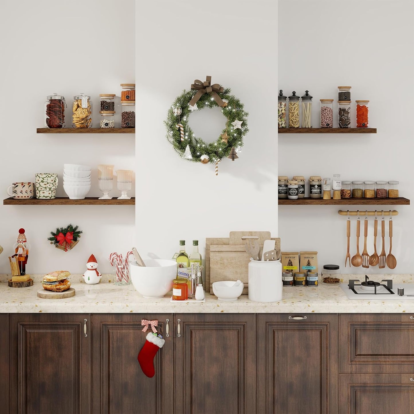 36Inch Floating Shelves for Wall 2 Pack Wood Shelves for Kitchen, Bathroom, Bedroom Wall Mounted Rustic Wood Floating Shelf with Invisible Brackets for Books, Storage, Decor, Rustic Brown