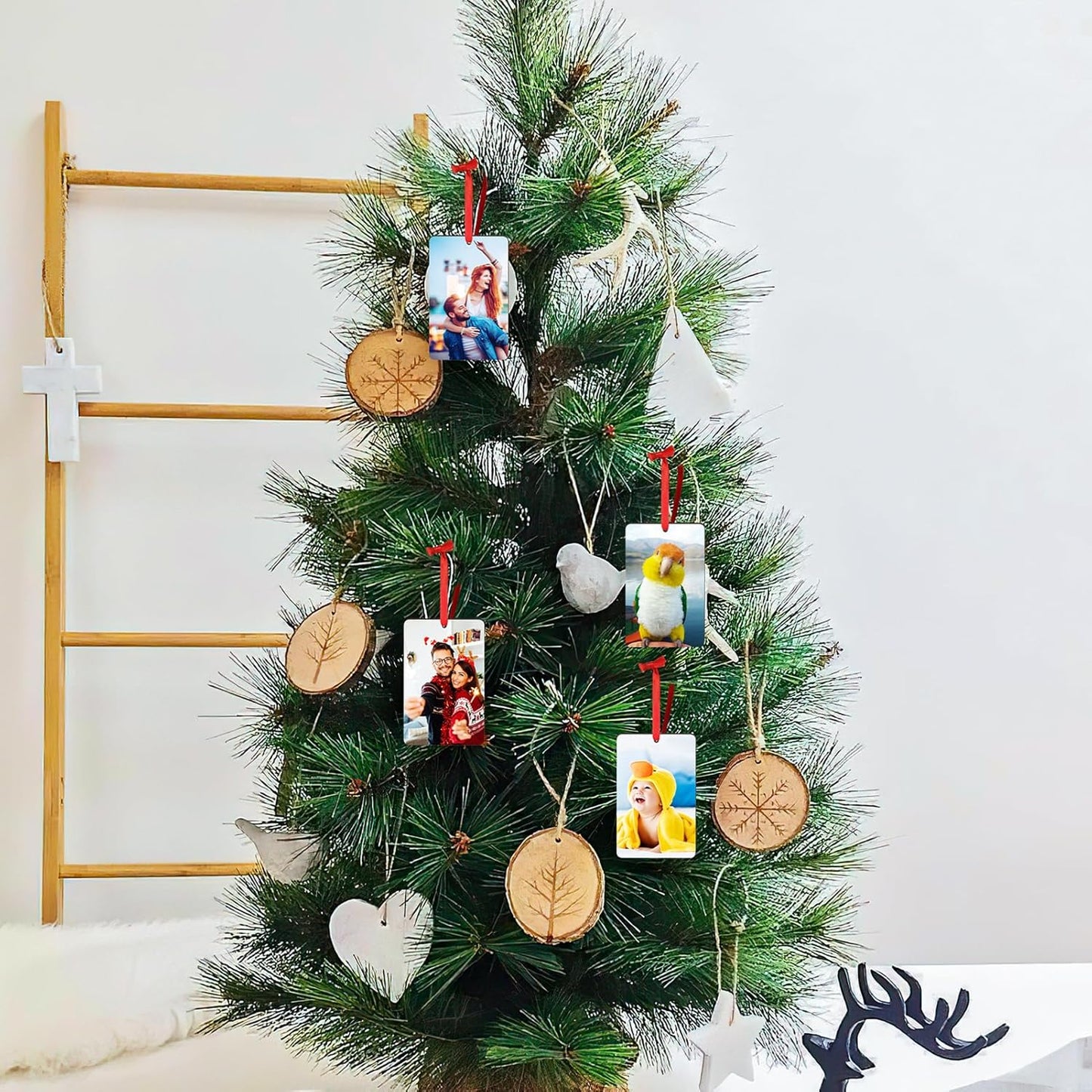 2 Pack Personalized Christmas Ornaments 2025 Wood Custom Photo Text Hanging Ornament for Christmas Tree Decorations, First Christmas Engaged/Married, New Home, Baby's First Christmas, Memorial