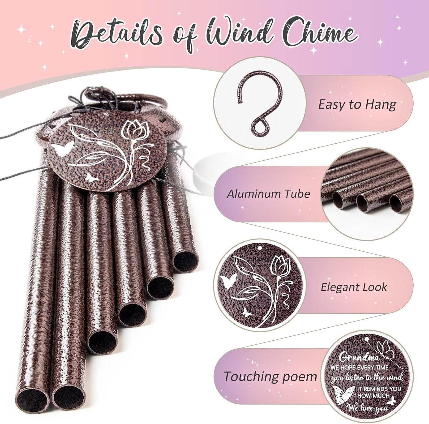 Gifts for Grandma, 25''Wind Chimes, Grandma Birthday Gifts for Grandmother from Granddaughter Grandson Grandkids, Mothers Day, Thanksgiving, Christmas Day Gift Ideas for Love Rreminder