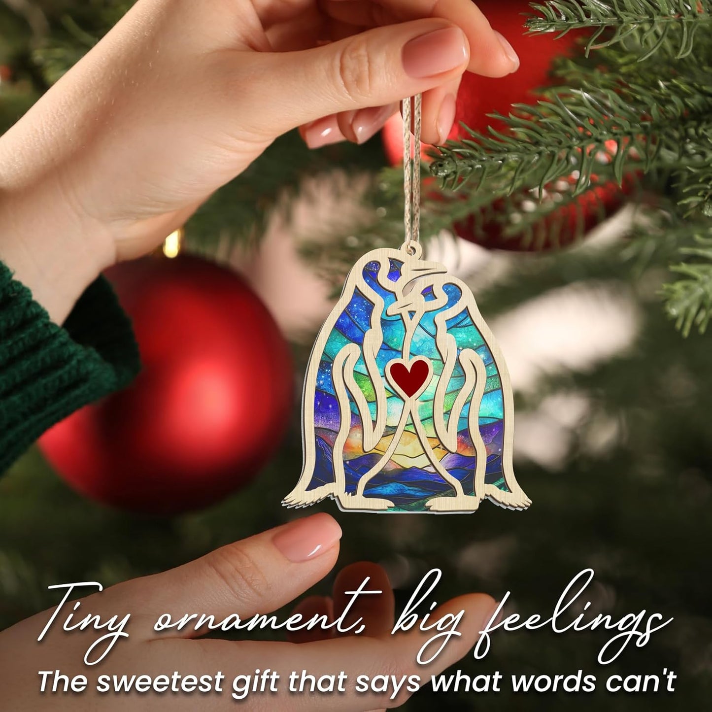 TEEZWONDER Anniversary Couple Gifts for Men Women - Suncatcher Christmas Ornaments 2025 Tree Decorations with Card - Penguin Gifts for Her Him, Husband Wife Birthday Gift Ideas Christmas Decorations