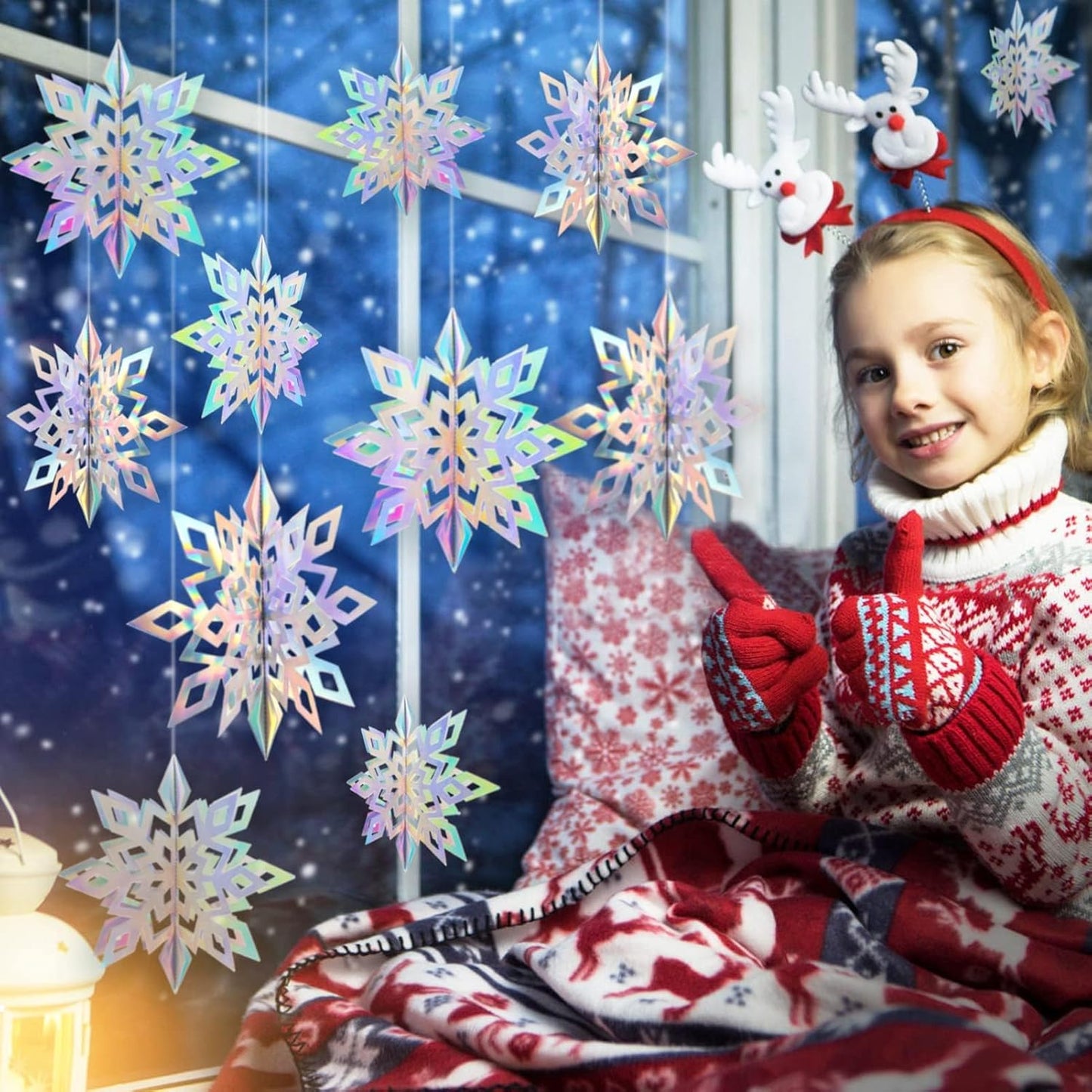 GuassLee Christmas Hanging Snowflakes Decorations Clearance 15pcs 3D Iridescent Paper Snowflakes Snow Flakes Garland for Winter Wonderland Frozen Christmas Birthday Party Decorations