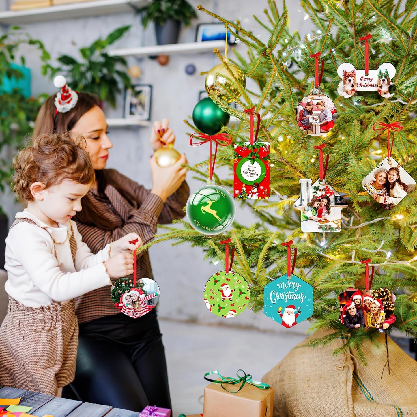 Personalized Christmas Ornaments 2024 Customized with Photo Text Ornament Keepsake Pet First Christmas Ornament Bulk Custom Wooden Xmas Tree Decorations, Wood Square