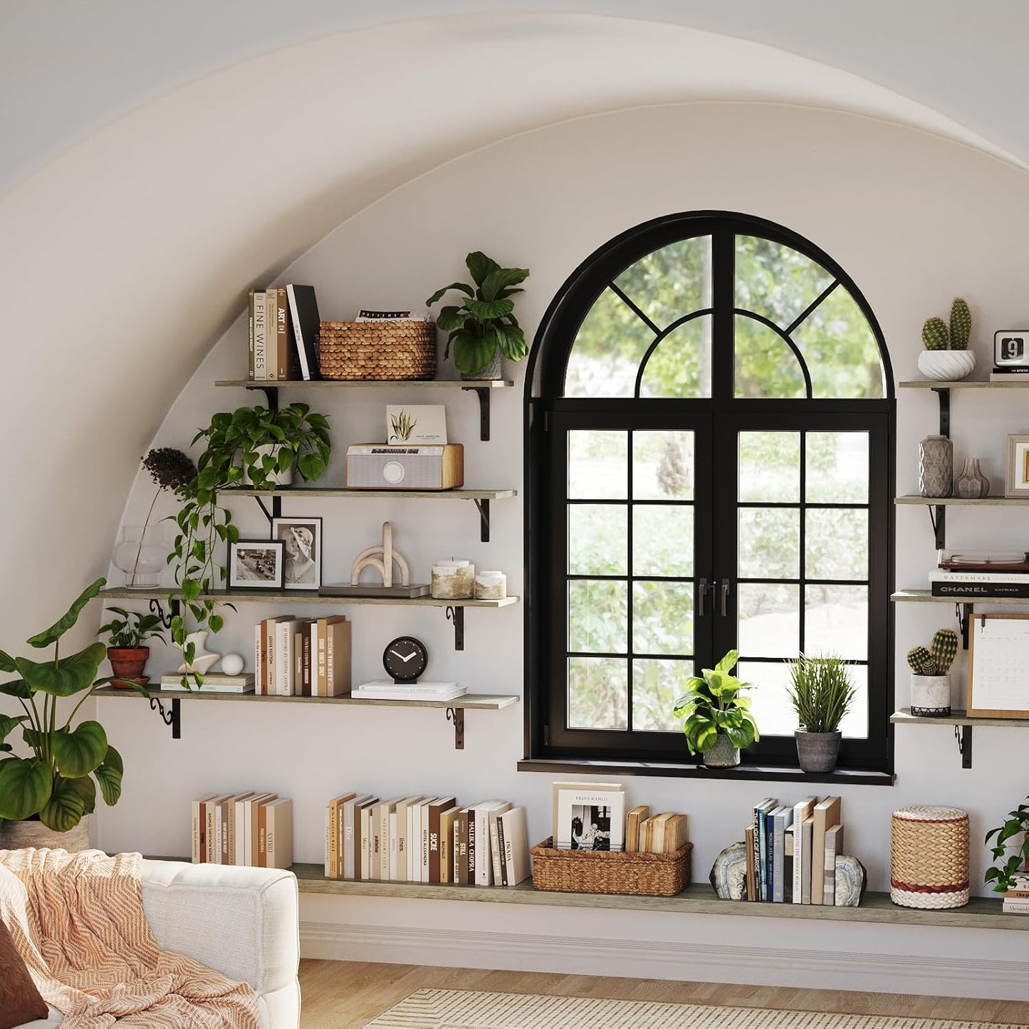 DINZI LVJ Long Wall Shelves, 39.4 Inch Large Floating Shelves Set of 2, Wide Display Shelf Wall Mounted with Brackets, Easy Hanging for Living Room, Toilet, Office, Bedroom, Gray Wash